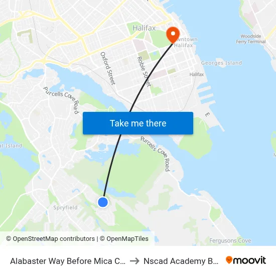 Alabaster Way Before Mica Cr (2171) to Nscad Academy Building map