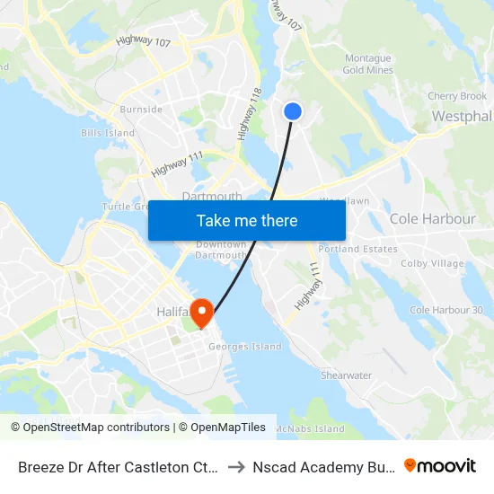 Breeze Dr After Castleton Ct (2198) to Nscad Academy Building map