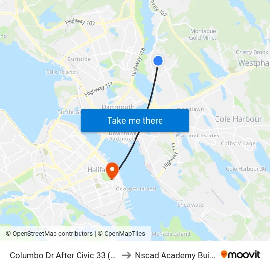 Columbo Dr After Civic 33 (2200) to Nscad Academy Building map