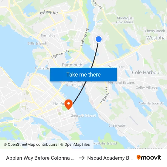 Appian Way Before Colonna Pl (2201) to Nscad Academy Building map