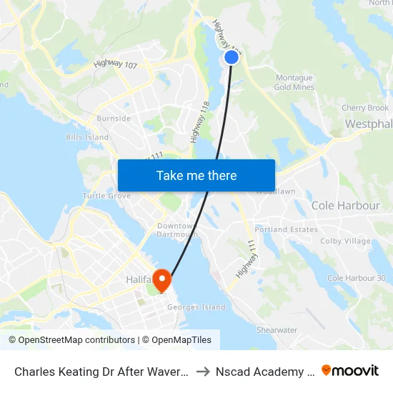 Charles Keating Dr After Waverley Rd (2203) to Nscad Academy Building map