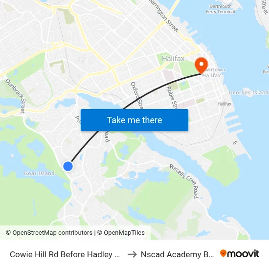 Cowie Hill Rd Before Hadley Cr (2209) to Nscad Academy Building map