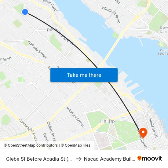 Glebe St Before Acadia St (2212) to Nscad Academy Building map