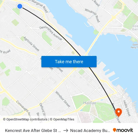 Kencrest Ave After Glebe St (2213) to Nscad Academy Building map