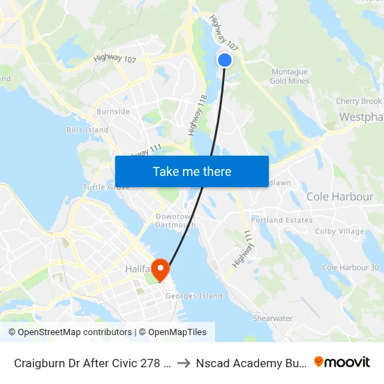 Craigburn Dr After Civic 278 (2217) to Nscad Academy Building map