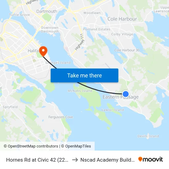 Hornes Rd at Civic 42 (2222) to Nscad Academy Building map