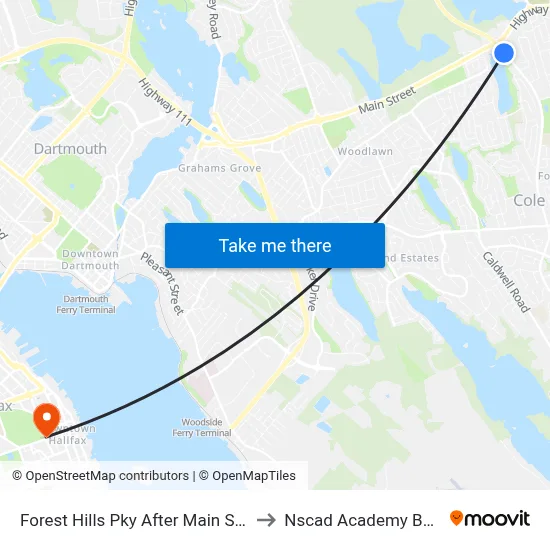 Forest Hills Pky After Main St (2230) to Nscad Academy Building map