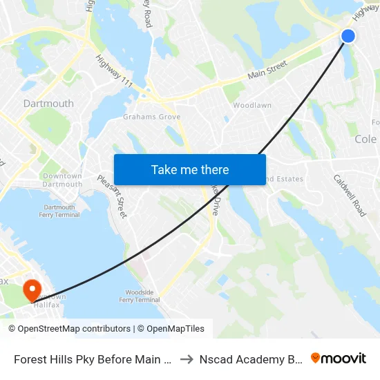 Forest Hills Pky Before Main St (2233) to Nscad Academy Building map