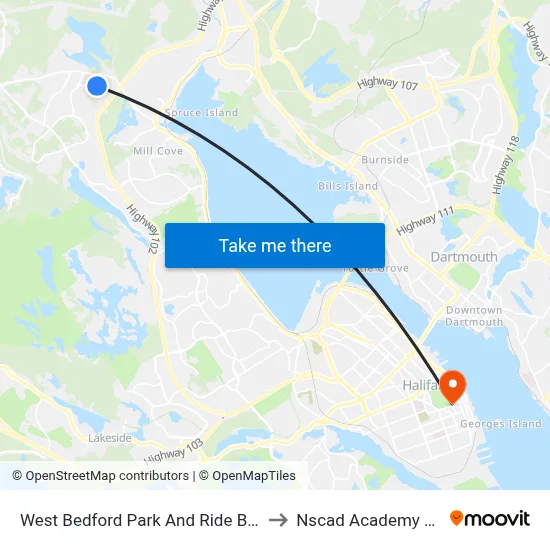 West Bedford Park And Ride Bay 4 (2237) to Nscad Academy Building map