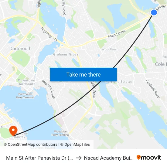 Main St After Panavista Dr (2238) to Nscad Academy Building map