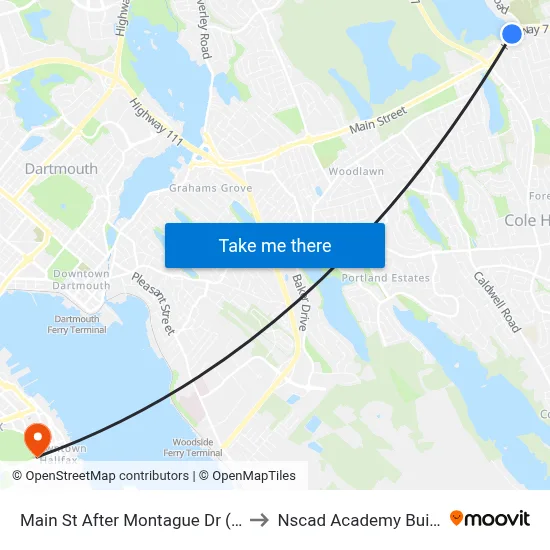 Main St After Montague Dr (2240) to Nscad Academy Building map