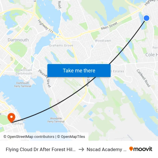 Flying Cloud Dr After Forest Hills Pky (2242) to Nscad Academy Building map