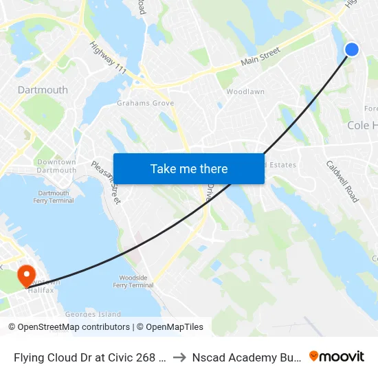 Flying Cloud Dr at Civic 268 (2243) to Nscad Academy Building map