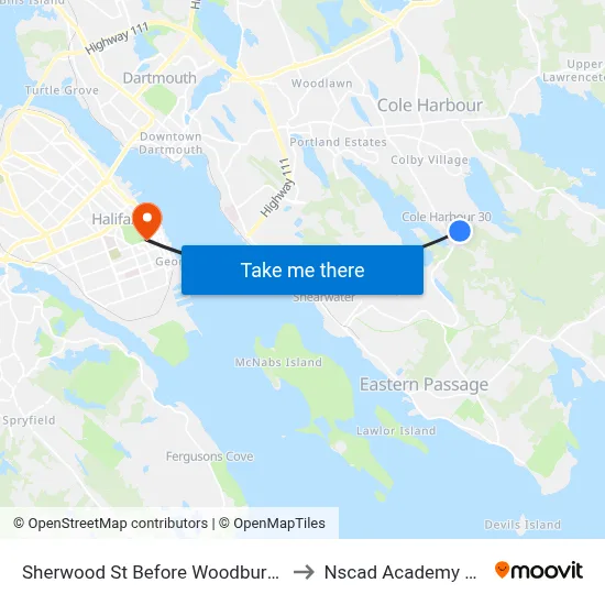 Sherwood St Before Woodbury Dr (2246) to Nscad Academy Building map