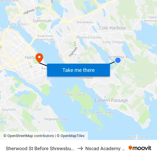 Sherwood St Before Shrewsbury Rd (2247) to Nscad Academy Building map