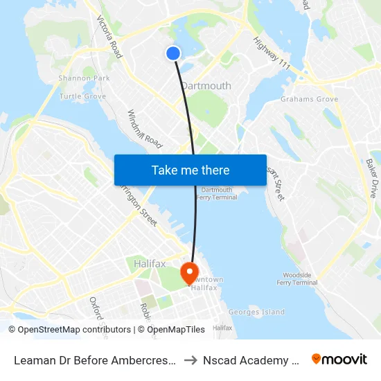 Leaman Dr Before Ambercrest Pl (2251) to Nscad Academy Building map