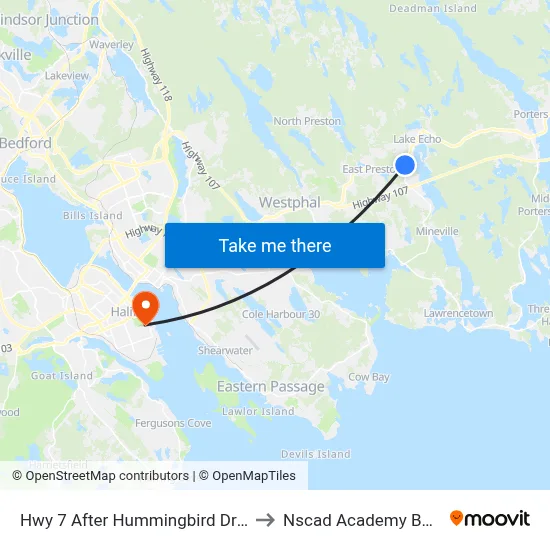 Hwy 7 After Hummingbird Dr (2271) to Nscad Academy Building map