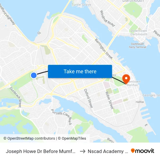 Joseph Howe Dr Before Mumford Rd (2278) to Nscad Academy Building map