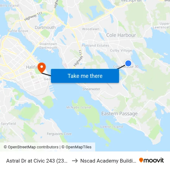 Astral Dr at Civic 243 (2351) to Nscad Academy Building map