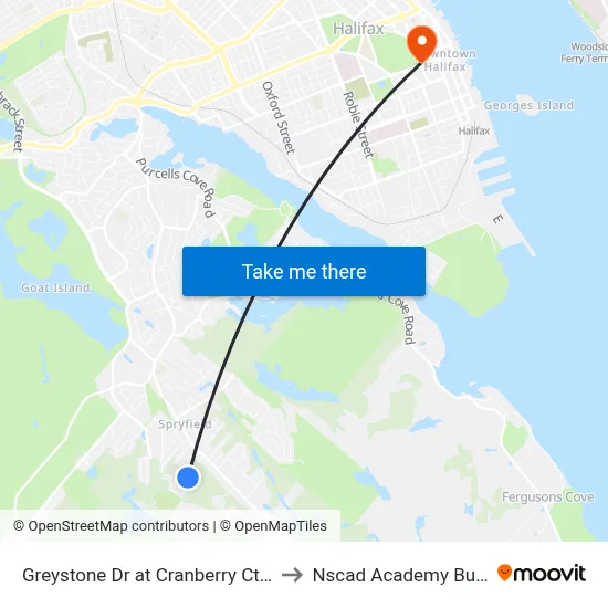Greystone Dr at Cranberry Ct (6799) to Nscad Academy Building map