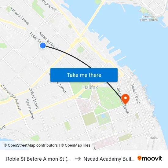 Robie St Before Almon St (8202) to Nscad Academy Building map