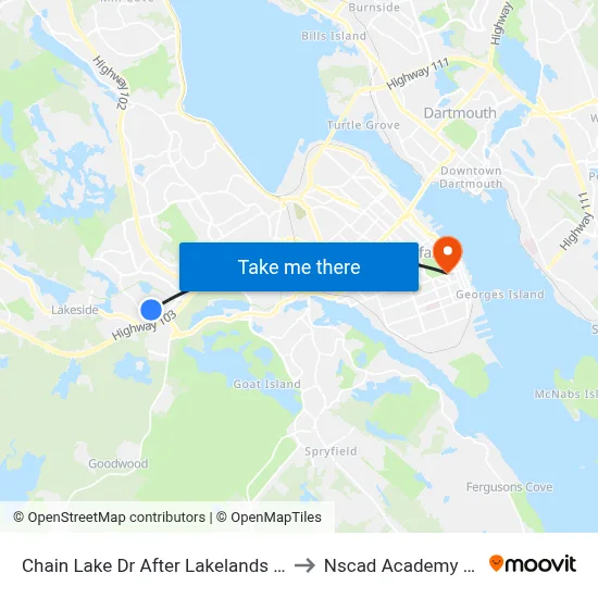 Chain Lake Dr After Lakelands Blvd (6375) to Nscad Academy Building map