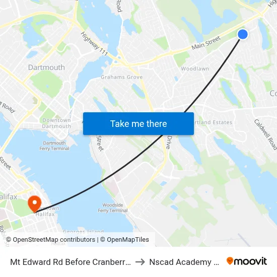Mt Edward Rd Before Cranberry Cr (7264) to Nscad Academy Building map