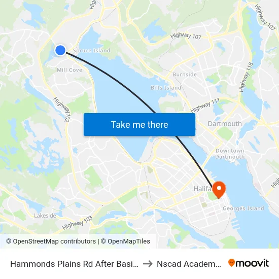 Hammonds Plains Rd After Basinview Dr (6804) to Nscad Academy Building map