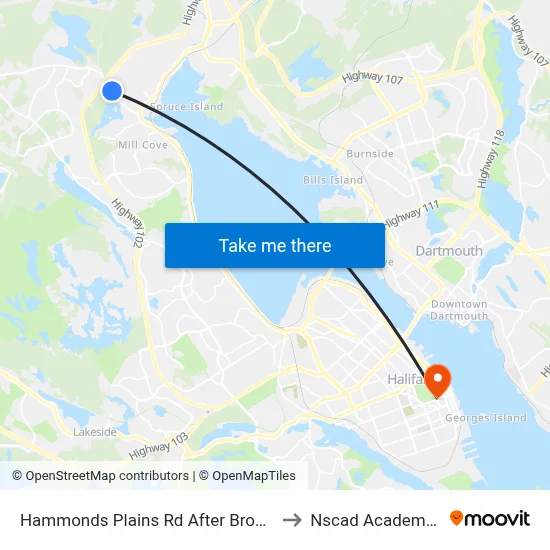 Hammonds Plains Rd After Brookshire Ct (6803) to Nscad Academy Building map