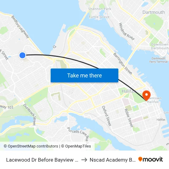 Lacewood Dr Before Bayview Rd (7075) to Nscad Academy Building map
