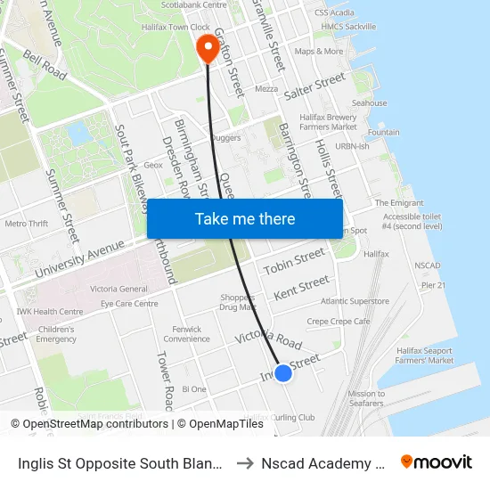 Inglis St Opposite South Bland St (6972) to Nscad Academy Building map