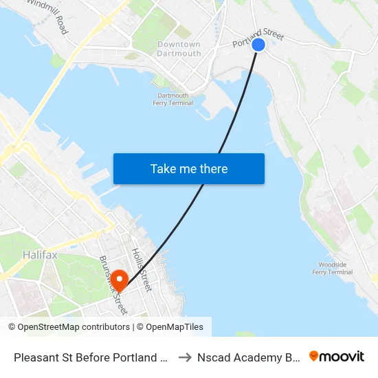 Pleasant St Before Portland St (8016) to Nscad Academy Building map