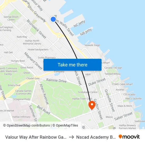 Valour Way After Rainbow Gate (6573) to Nscad Academy Building map