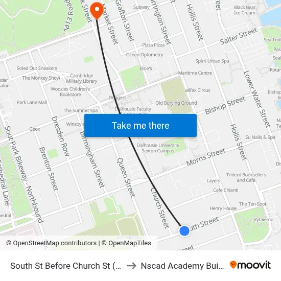 South St Before Church St (8294) to Nscad Academy Building map
