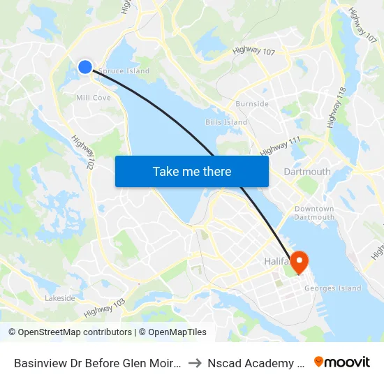 Basinview Dr Before Glen Moir Terr (6140) to Nscad Academy Building map