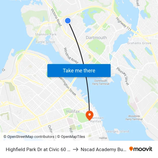 Highfield Park Dr at Civic 60 (6920) to Nscad Academy Building map