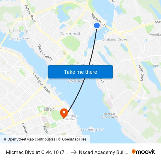 Micmac Blvd at Civic 10 (7210) to Nscad Academy Building map