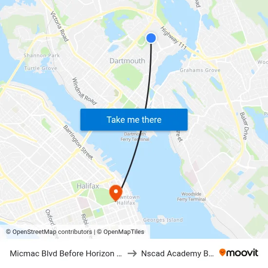 Micmac Blvd Before Horizon Ct (7211) to Nscad Academy Building map