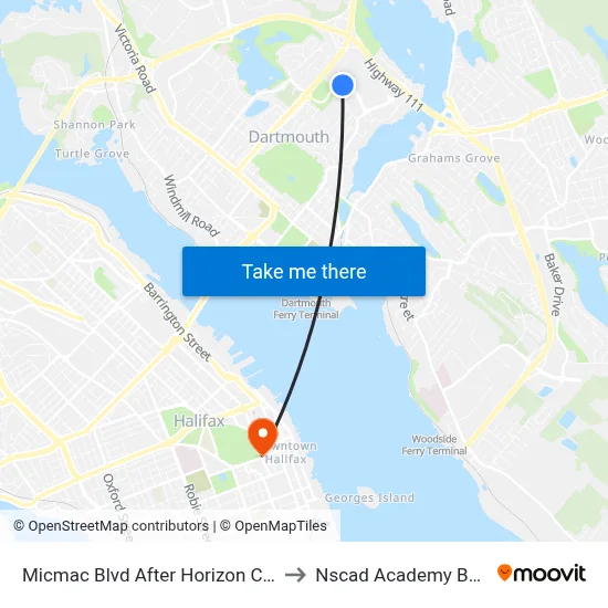 Micmac Blvd After Horizon Ct (7213) to Nscad Academy Building map