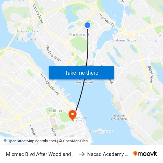 Micmac Blvd After Woodland Ave (7214) to Nscad Academy Building map