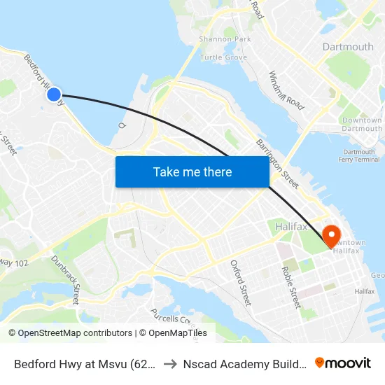 Bedford Hwy at Msvu (6216) to Nscad Academy Building map