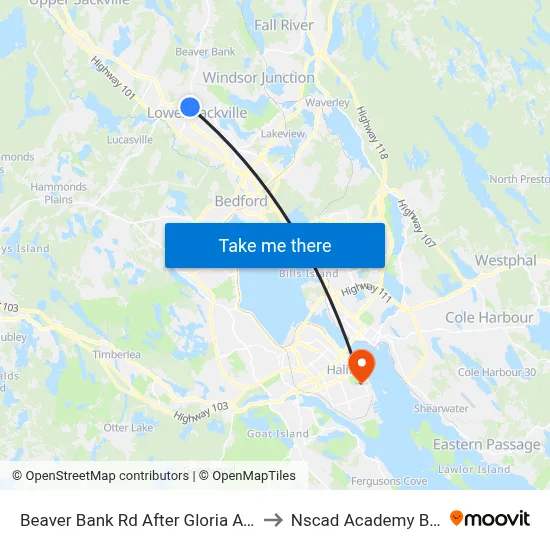 Beaver Bank Rd After Gloria Ave (6213) to Nscad Academy Building map