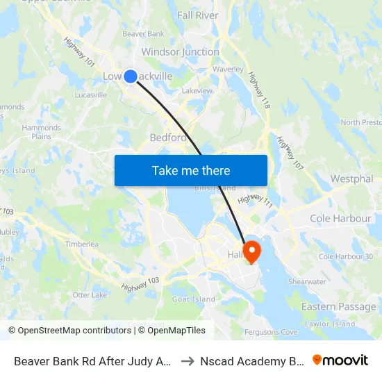 Beaver Bank Rd After Judy Ave (6212) to Nscad Academy Building map