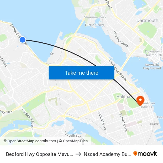 Bedford Hwy Opposite Msvu (6219) to Nscad Academy Building map