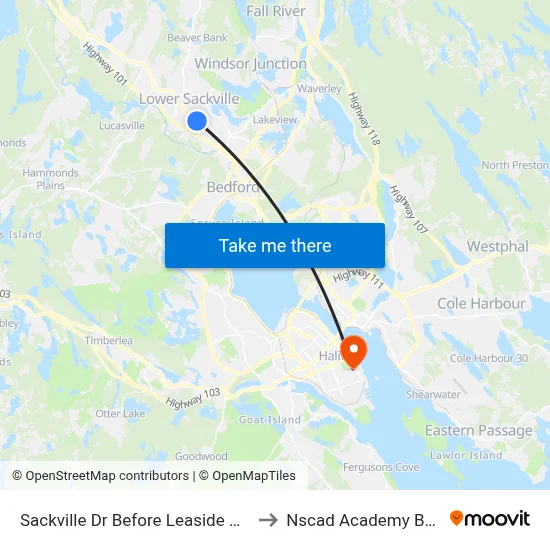 Sackville Dr Before Leaside Dr (7325) to Nscad Academy Building map