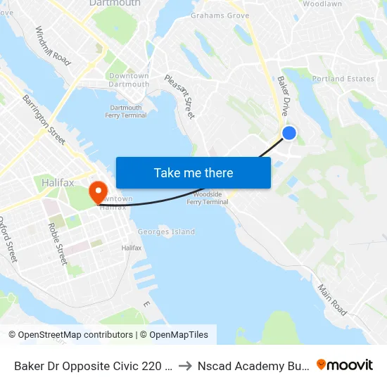 Baker Dr Opposite Civic 220 (8848) to Nscad Academy Building map