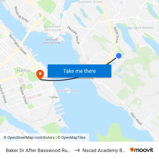 Baker Dr After Basswood Run (8846) to Nscad Academy Building map