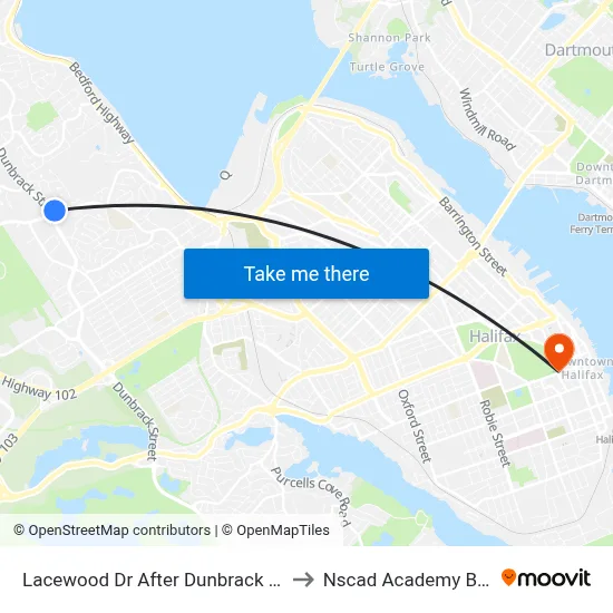 Lacewood Dr After Dunbrack St (7067) to Nscad Academy Building map