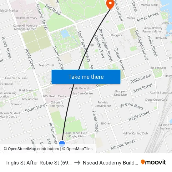 Inglis St After Robie St (6962) to Nscad Academy Building map