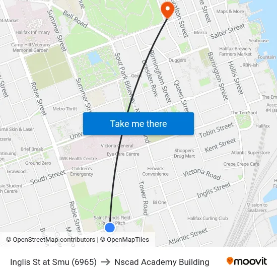 Inglis St at Smu (6965) to Nscad Academy Building map